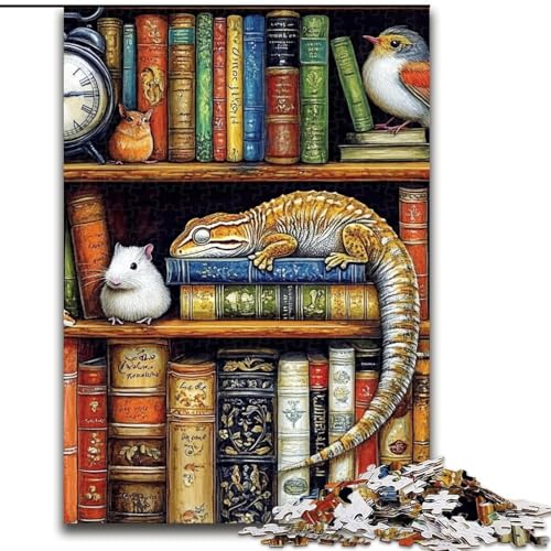 Puzzle mit 1000 Teilen für Teenager, Chamäleon auf Bücherregal, Elefantenspielzeug, Denkspiel, Geburtstagsgeschenk, Geschenke, Wandkunst für Kinder ab 14 Jahren (Größe 26x38cm) von LiJianXXR