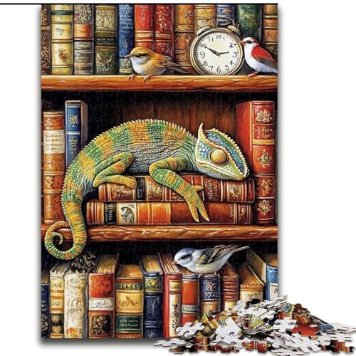 Puzzle mit 1000 Teilen für Teenager, Chamäleon auf Bücherregal, Familienspiel zum Stressabbau, schwierige Herausforderung, EIN Kunstwerk für Kinder ab 14 Jahren (Größe 26x38cm) von LiJianXXR