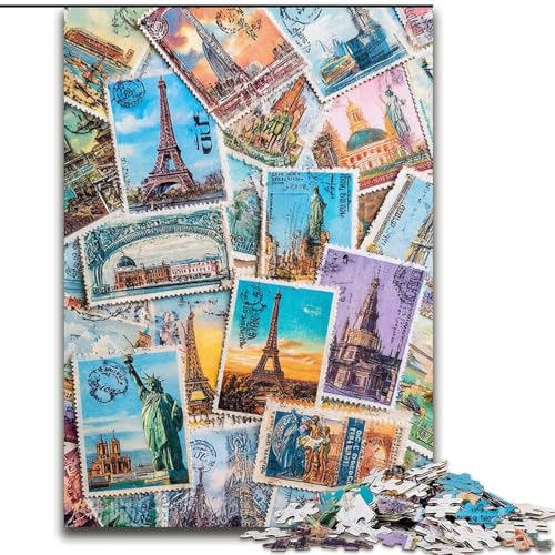 Puzzle mit 1000 Teilen für Teenager, Pariser Briefmarkencollage, Elefantenspielzeug, Denkspiel, Geburtstagsgeschenk, Geschenke, Wandkunst für Kinder ab 14 Jahren (Größe 50x75cm) von LiJianXXR