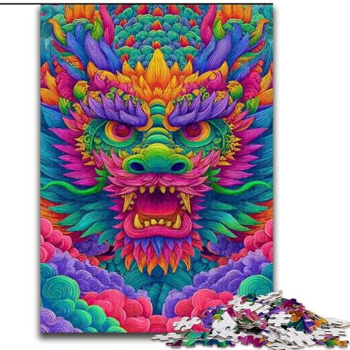 Puzzle mit 1000 Teilen für Teenager, Psychedelischer Drache, Elefantenspielzeug, intellektuelles Spiel, Geburtstagsgeschenk, Geschenke, Wandkunst für Kinder ab 14 Jahren (Größe 50x75cm) von LiJianXXR