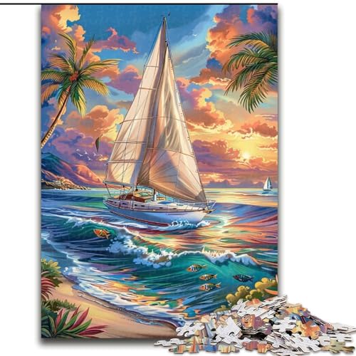 Puzzle mit 1000 Teilen für Teenager, Schiff segelt auf dem Ozean, Elefantenspielzeug, Denkspiel, Geburtstagsgeschenk, Geschenke, Wandkunst für Kinder ab 14 Jahren (Größe 50x75cm) von LiJianXXR