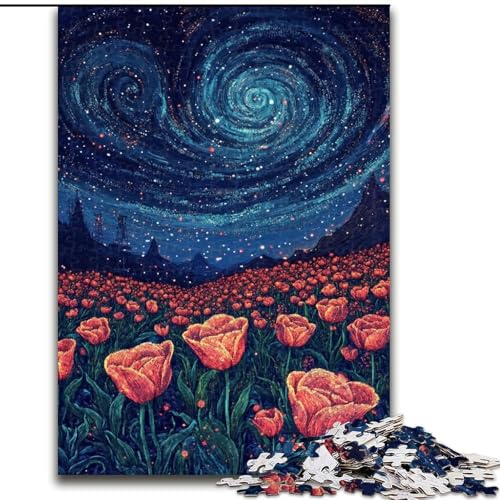 Puzzle mit 1000 Teilen für Teenager, Tulpen unter dem Nachthimmel, Elefantenspielzeug, Denkspiel, Geburtstagsgeschenk, Geschenke, Wandkunst für Kinder ab 14 Jahren (Größe 26x38cm) von LiJianXXR