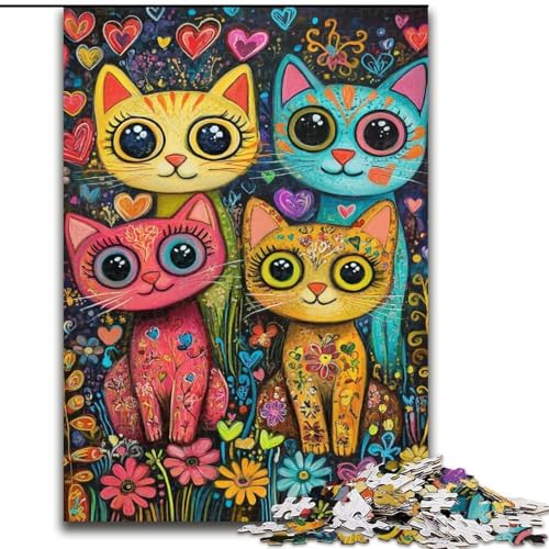 Puzzle mit 1000 Teilen für Teenager, Vier Katzen, Elefantenspielzeug, Denkspiel, Geburtstagsgeschenk, Geschenke, Wandkunst für Kinder ab 14 Jahren (Größe 50x75cm) von LiJianXXR