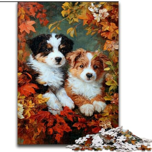 Puzzle mit 1000 Teilen für Teenager, Welpe im Laub, Elefantenspielzeug, Denkspiel, Geburtstagsgeschenk, Geschenke, Wandkunst für Kinder ab 14 Jahren (Größe 26x38cm) von LiJianXXR