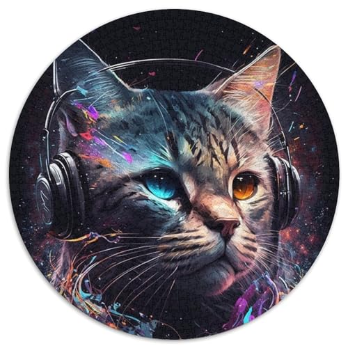Puzzles für 1000 Teile Kopfhörer-Katzen-Puzzles für Erwachsene, Denkspiel, interaktives Familienspiel, geeignet für Kinder ab 14 Jahren, 67,5 x 67,5 cm von LiJianXXR