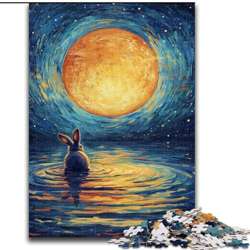 Puzzles für Erwachsene und Jugendliche, Puzzle Kaninchen unter dem Mond, Quizspiel zur Stärkung der Liebe zwischen Paaren für Kinder ab 14 Jahren (Größe 26x38cm) von LiJianXXR