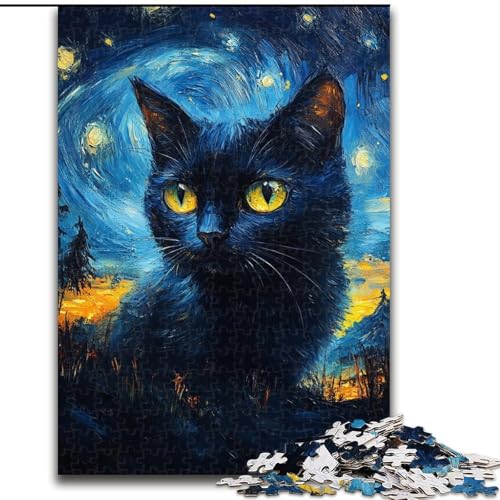 Puzzles für Erwachsene und Jugendliche, Puzzle Katze unter dem Nachthimmel, Quizspiel zur Stärkung der Liebe zwischen Paaren für Kinder ab 14 Jahren (Größe 26x38cm) von LiJianXXR