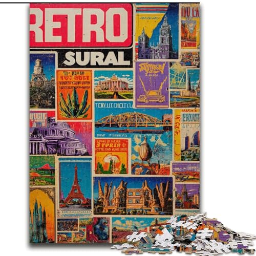 Puzzles für Erwachsene und Jugendliche, Puzzle Pariser Briefmarkencollage, Quizspiel zur Stärkung der Liebe zwischen Paaren für Kinder ab 14 Jahren (Größe 50x75cm) von LiJianXXR