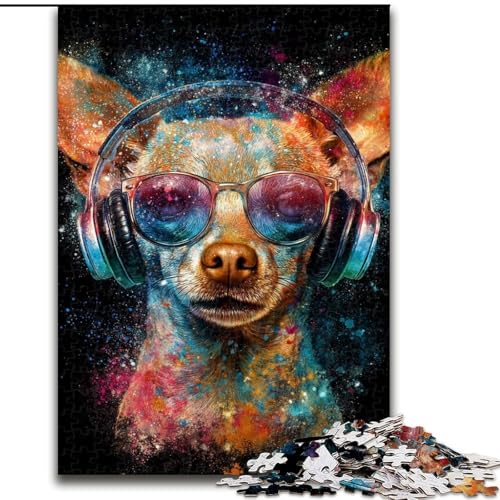 Puzzles für Erwachsene und Teenager, Puzzle Chihuahua mit Kopfhörern, Quizspiel zur Stärkung der Liebe zwischen Paaren für Kinder ab 14 Jahren (Größe 26x38cm) von LiJianXXR