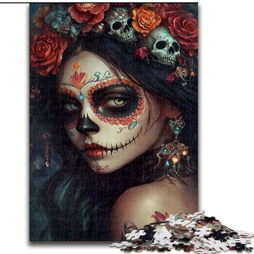 Puzzles für Erwachsene und Teenager, Puzzle Mexikanische Totenkopfmädchen, Quizspiel zur Stärkung der Liebe zwischen Paaren für Kinder ab 14 Jahren (Größe 50x75cm) von LiJianXXR