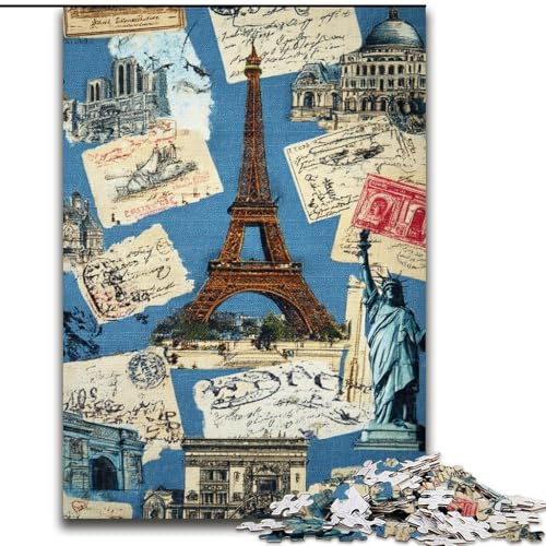 Puzzles für Erwachsene und Teenager, Puzzle Pariser Briefmarkencollage, Quizspiel zur Stärkung der Liebe zwischen Paaren für Kinder ab 14 Jahren (Größe 26x38cm) von LiJianXXR