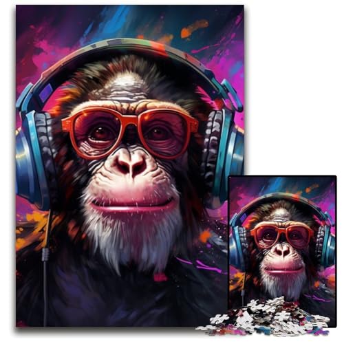 Schimpanse mit Kopfhörern Puzzle 1000 Teile für Erwachsene Puzzles für Erwachsene Interaktives Familienspiel, Gehirn-Herausforderung, Lernspielzeug 26x38cm/10,23x14,96 Zoll Schimpanse mit Kopfhörern Puzzle 1000 Teile für Erwachsene Puzzles für Erwachsene Interaktives Familienspiel, Gehirn-Herausforderung, Lernspielzeug 26x38cm/10,23x14,96 Zoll von LiJianXXR