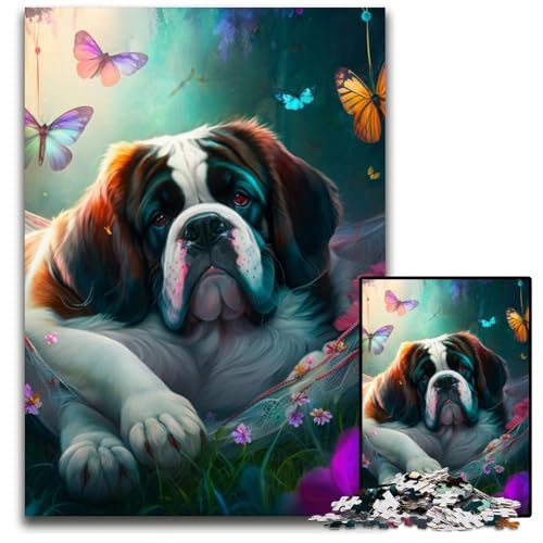 Wunderschöne Bernhardiner-Puzzles mit 1000 Teilen, anspruchsvolle Puzzles, anspruchsvolles Denkspiel, Familienaktivität, Heimdekoration, 26x38cm/10,23x14,96 Zoll von LiJianXXR