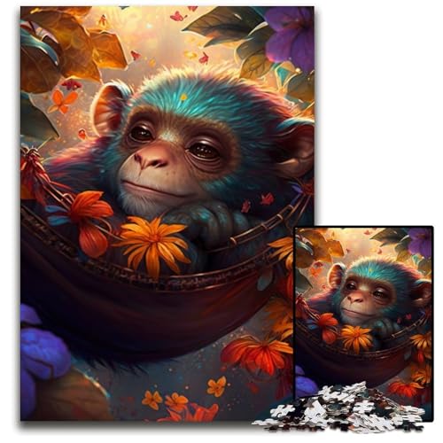 Wunderschönes Affen-Puzzle für Erwachsene, 1000-teiliges Holzpuzzle, anspruchsvolles DIY-Denkspiel für Teenager, 50x75cm/19,68x29,52 Zoll von LiJianXXR