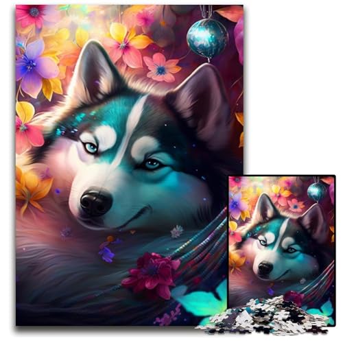 Wunderschönes Husky-Puzzle, 1000 Teile, Geschenke, Puzzles für Erwachsene, Denkspiel für Teenager und Familieninteraktion, 50x75cm/19,68x29,52 Zoll von LiJianXXR