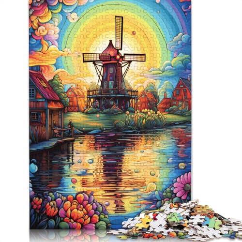 1000-teiliges Kartonpuzzle Schöne Windmühlenstadt, Puzzle für Erwachsene, Kartonpuzzle, Familienspiele, 38 x 26 cm von LiJianXXS