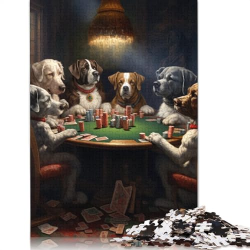 Puzzle 1000 Teile für Erwachsene, Hunde Spielen Poker, Puzzle für Erwachsene, Kartonpuzzle, schwierig und herausfordernd, Größe: 38 x 26 cm von LiJianXXS