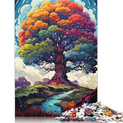 Puzzle Bunter Psychedelischer Fantasiebaum 1000-teiliges Puzzle für Erwachsene und Kinder Kartonpuzzle Geeignet für Kinder ab 12 Jahren Heimdekorationspuzzle 38x26cm von LiJianXXS