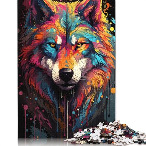 Puzzle Fantasie-Farbmalerei Wolf 1000-teiliges Puzzle für Erwachsene und Kinder Kartonpuzzle Geeignet für Kinder ab 12 Jahren Heimdekorationspuzzle 38x26cm von LiJianXXS