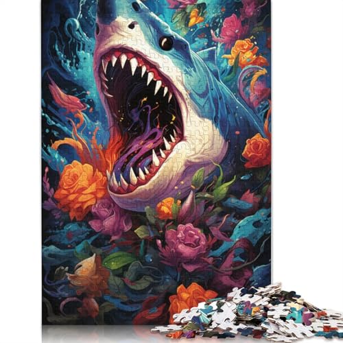 Puzzle für Erwachsene 1000 Die farbenfrohe Psychedelia der Hai-Mythologie Puzzle für Erwachsene Kartonpuzzle Lernspiel 38x26cm von LiJianXXS