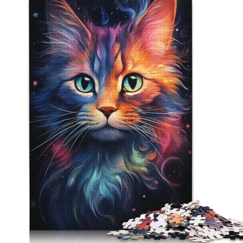 Puzzle für Erwachsene 1000 Nebula Cat's Buntes psychedelisches Puzzle für Erwachsene Kartonpuzzle Lernspiel 38x26cm von LiJianXXS