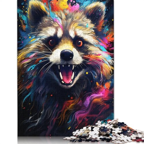 Puzzle mit 1000 Teilen, farbenfrohes psychedelisches Waschbär-Puzzle für Erwachsene, Holzpuzzle, tolle Geschenke zu Weihnachten, 75 x 50 cm von LiJianXXS