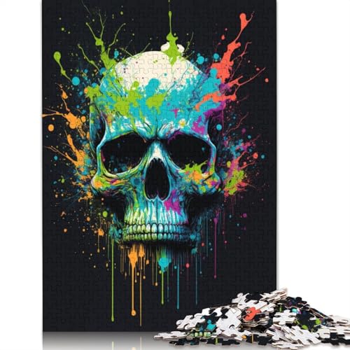 Puzzle für Erwachsene, Geschenke für Erwachsene, Totenkopf, buntes 1000-teiliges Puzzle, Holzpuzzle für Erwachsene und Kinder, tolle Geschenke für Weihnachten, 75 x 50 cm von LiJianXXXB