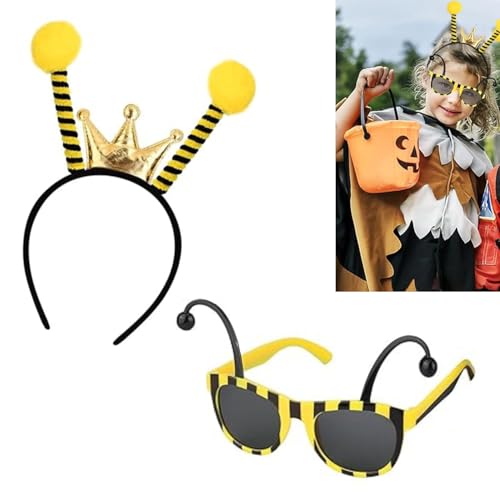 LiJuanWang Biene Stirnband Party Brille Biene,Brille Bienenkostüm Sonnenbrille Schwarz Gelb,Kinder Bienenkostüm,für Halloween Karneval,Kind Mädchen Faschingskostüm,2 Stück von LiJuanWang