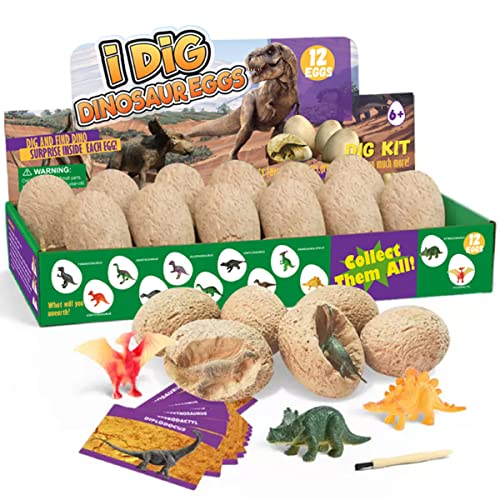 LiRiQi 12 Stück Dinosaurier Eier Party Supplies Spielzeug, Dino Eier Dig Kit, Kit Ausgrabungsset, Archäologie, Ausgraben Dino Ei, STEM Spielzeug Geschenk für Kinder Jungen Mädchen ab 6 7 8 9 10 Jahre von LiRiQi