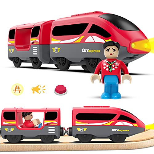 LiRiQi Batteriebetriebener Lokomotivzug (Magnetanschluss) - Motor-Hochgeschwindigkeitszug, lok Holzeisenbahn Zug, Kinder Lokomotive kompatibe mit Brio, Thomas, Chuggington - Spielzeugauto, Rot von LiRiQi