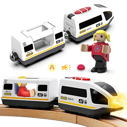LiRiQi Batteriebetriebener Lokomotivzug (Magnetanschluss) - Motor-Hochgeschwindigkeitszug, lok Holzeisenbahn Zug, Kinder Lokomotive kompatibe mit Brio, Thomas - Spielzeugauto von LiRiQi