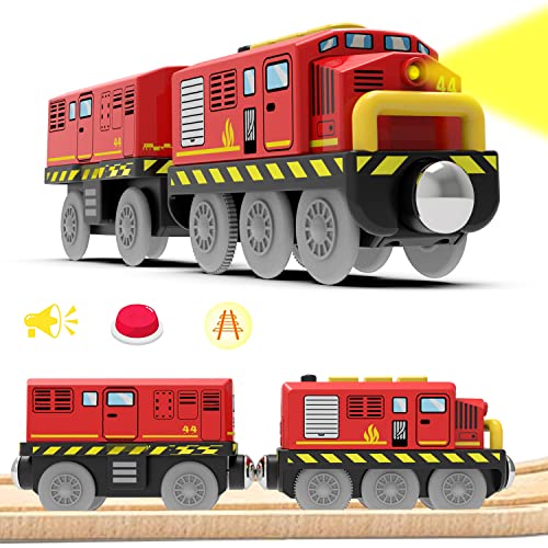 LiRiQi Eisenbahn Zug Elektrische lok Holzeisenbahn Spielzeug Kinder, Lokomotivzug(Magnetverbindung), Lokomotive Kompatibel mit Holzschienen Kinder Spielzeuglok, Spielzeug für Kleinkinder, Rot von LiRiQi