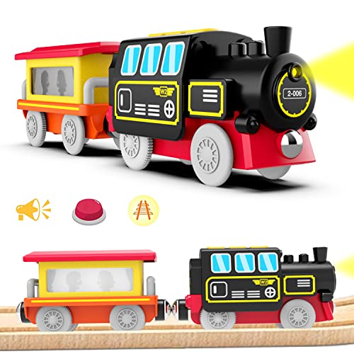 LiRiQi Eisenbahn elektrische lok Holzeisenbahn Zug, Batteriebetriebener Lokomotivzug, Leistungsstarker Motorzug kompatibel mit Brio, Thomas, Chuggington, Spielzeug für Kinder Kleinkind Junge von LiRiQi