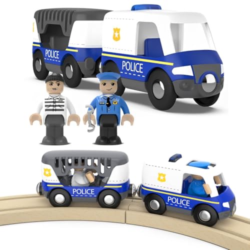 LiRiQi Holzeisenbahn Zug Polizeiauto Eisenbahn Lok Kinder, Polizei Spielzeugauto mit Sound und Licht, Zugset Kompatibel mit Thomas Brio, Spielzeugauto für Kleinkinder Junge und Mädchen LiRiQi Holzeisenbahn Zug Polizeiauto Eisenbahn Lok Kinder, Polizei Spielzeugauto mit Sound und Licht, Zugset Kompatibel mit Thomas Brio, Spielzeugauto für Kleinkinder Junge und Mädchen von LiRiQi