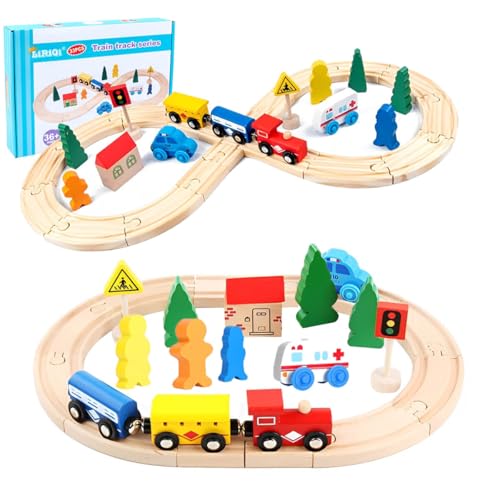 LiRiQi Holzeisenbahn Zug Set, 33 teiliges Magneteisenbahn-Holzschienen Set, Züge Eisenbahn Anfängerset Kompatibel mit Brio Thomas, Spielzeugauto Geschenke Spielzeug für Kleinkinder Jungen Mädchen LiRiQi Holzeisenbahn Zug Set, 33 teiliges Magneteisenbahn-Holzschienen Set, Züge Eisenbahn Anfängerset Kompatibel mit Brio Thomas, Spielzeugauto Geschenke Spielzeug für Kleinkinder Jungen Mädchen von LiRiQi