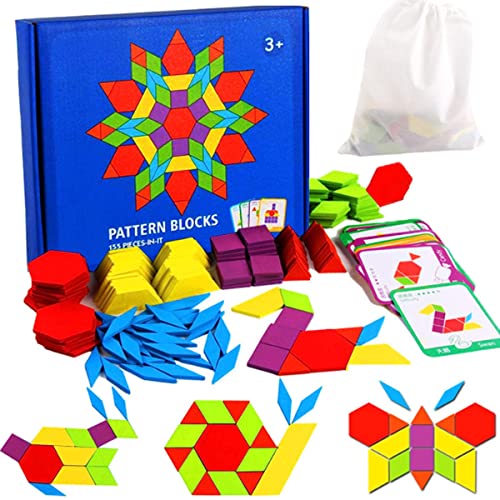 LiRiQi Tangram Kinder Geometrische Formen HolzPuzzles, 155 Teilig Montessori Spielzeug Puzzle mit 24 Designkarten, Geschenk Grafische Pädagogisches Spielzeug für Kinder MäDchen Junge 3 4 5 6 Jahr von LiRiQi