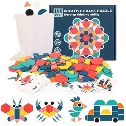 LiRiQi Tangram Kinder Geometrische Formen HolzPuzzles, 180 Teilig Montessori Spielzeug Puzzle mit 24 Designkarten, Geschenk Klassische Pädagogisches Spielzeug für Kinder MäDchen Junge 3 4 5 6 Jahr von LiRiQi