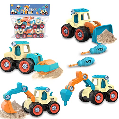 LiRiQi Sandkasten Sandspielzeug Engineering Bagger Set, Klein Baufahrzeuge, DIY Lernspielzeug Geschenk für Kinder Jungen Mädchen 3 4 5 6 Jahre von LiRiQi