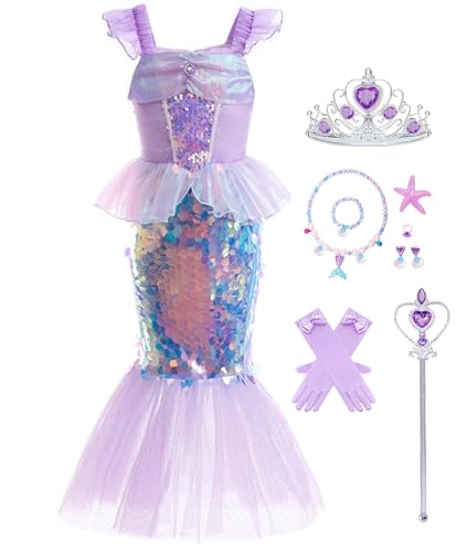 LiUiMiY Meerjungfrau Kostüm für Mädchen Kinder Prinzessin Arielle Kleid für Karneval Halloween Cosplay, 104-110(Etikett 110) von LiUiMiY
