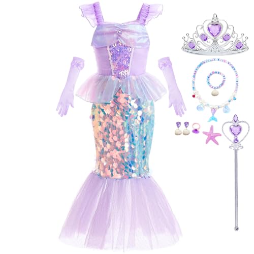 LiUiMiY Meerjungfrau Kostüm für Mädchen Kinder Prinzessin Arielle Kleid für Karneval Halloween Cosplay, 116-122(Etikett 120) von LiUiMiY