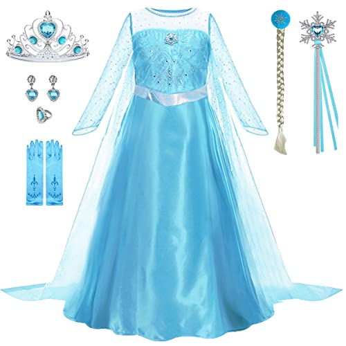 LiUiMiY Prinzessin Kleid Elsa Kostüm Kinder Mädchen Fancy Blau Kleid für Weihnachten Verkleidung Karneval Halloween, Blau, 128-134 (Etikette 130) von LiUiMiY