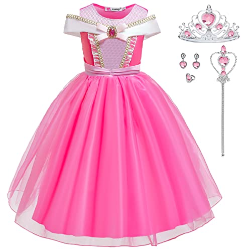 LiUiMiY Prinzessin Mädchen Kleid Kostüm Kinder Rosa Halloween Karneval Cosplay Geburtstagsfeier mit Zubehör, Rosa, 128-134 (Etikette 130) von LiUiMiY