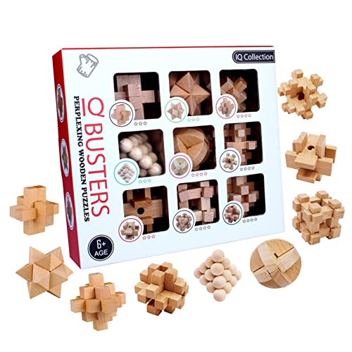 9 Stück Knobelspiele Puzzle - 3D IQ Holzpuzzle | Brain Teaser Puzzle Geschicklichkeitsspiel | Denkspiel Luban Kongming Lock Knobelspiel | Holzwürfel Puzzle Spielsammlung Für Kinder Erwachsene von Liakai