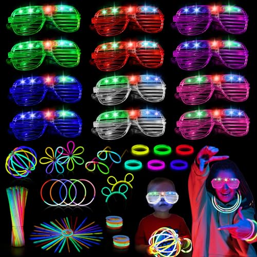 62 Stück Partyzubehör für Kinder LED-Leuchtspielzeug Knicklichter Party Set leuchten im Dunkeln mit 12 LED Brillen Partybrille 50 Glow Sticks für Geburtstagsdeko Hochzeit Kindergeburtstag Party Deko von Libershine