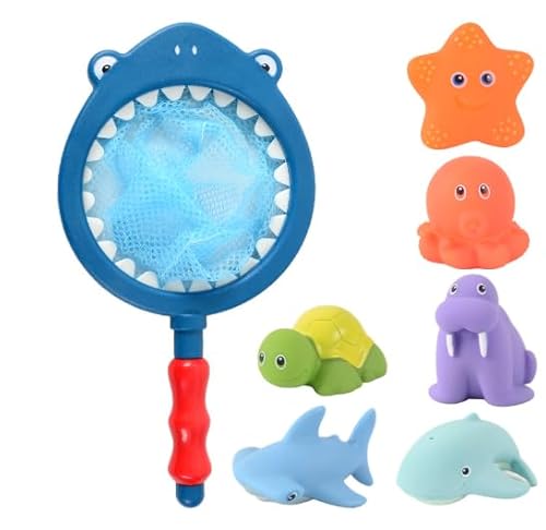 9 Stück Badewannenspielzeug, Badespielzeug Baby ab 1 Jahr, 8 Tiere Plus 1 Fischernetz（Enthält 2 thermochrome Tiere） Wasserspielzeug Kinder, Geeignet für Jungen und Mädchen von Libershine