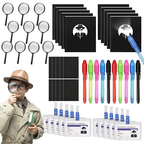 Detektiv Set Kinder, 50 Stück Detektive Spielzeug Kinder Set, UV Stift Notizbuch Lupen Spielzeug Detektivausweis Ausweise mit Clip, Mitgebsel Kindergeburtstag Gastgeschenke Detektiv Rollenspiel Detektiv Set Kinder, 50 Stück Detektive Spielzeug Kinder Set, UV Stift Notizbuch Lupen Spielzeug Detektivausweis Ausweise mit Clip, Mitgebsel Kindergeburtstag Gastgeschenke Detektiv Rollenspiel von Libershine
