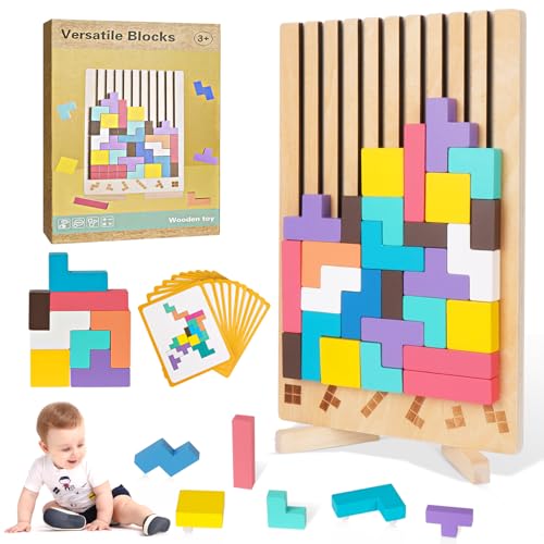 Holzpuzzle Tetris, Montessori Spielzeug ab 4 5 6 Jahr, Tetris Spiel, Lernspielzeug, Wooden Stacking Puzzle, Geometrische Blöcke Tetris, Geschenk für Jungen und Mädchen von Libershine