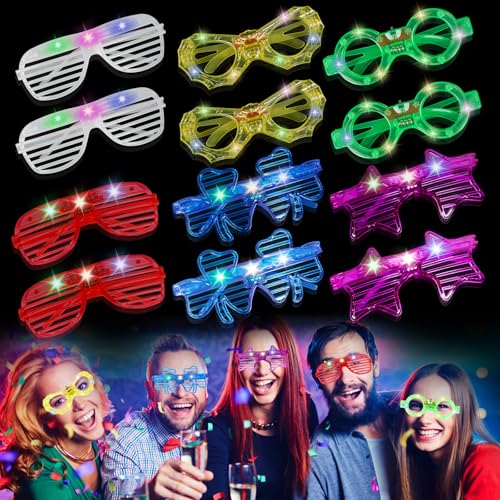 LED Brille, 12 Stück Leuchten Brille, Partybrille, Funny Brille, Neon Rave Party Glasses Festival Accessoires, Party Led Brille für Party, Cosplay, Bar, EDM, Weihnachten von Libershine