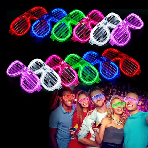 LED Brille, 12 Stück Neon Party Outfit Rave Brille, LED Leuchtende Brille, Party Leuchtbrille, Partybrille, Funny Brille, für Karneval Weihnachten Geburtstag Neujahrsparty von Libershine