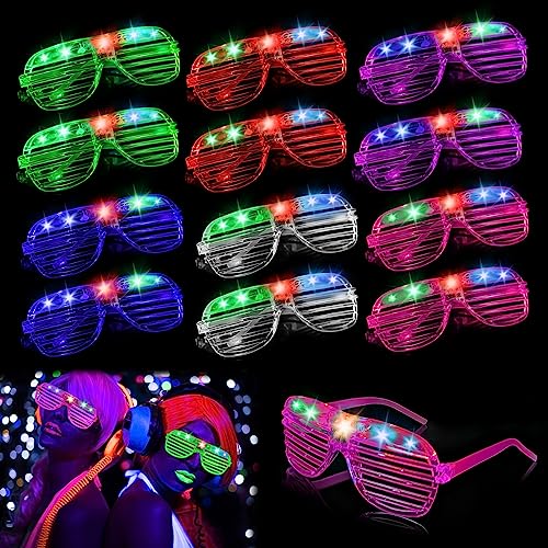 LED Brille Party Brille, 12 Stück LED Partybrillen Leuchtbrille, LED Brillen für Party, Neon Partybrille Leuchtende Brille für Mitgebsel Kindergeburtstag Weihnachten Halloween Karneval Partydekoration von Libershine